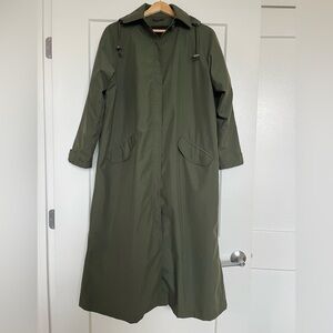TravelSmith Olive Green Long Trench Coat 3-in-1 Removable Lining & Hood XS